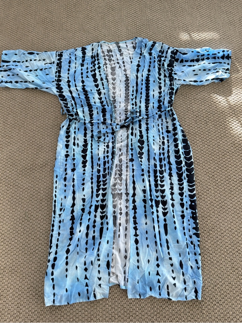 Japanese Blue & Black Tie Dye Kimono Duster One Size - Picture 3 of 4